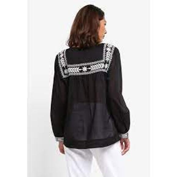 J Crew Womens XSmall Black White Embroidered Semolina Top Indian Voile Peasant - Picture 12 of 12
